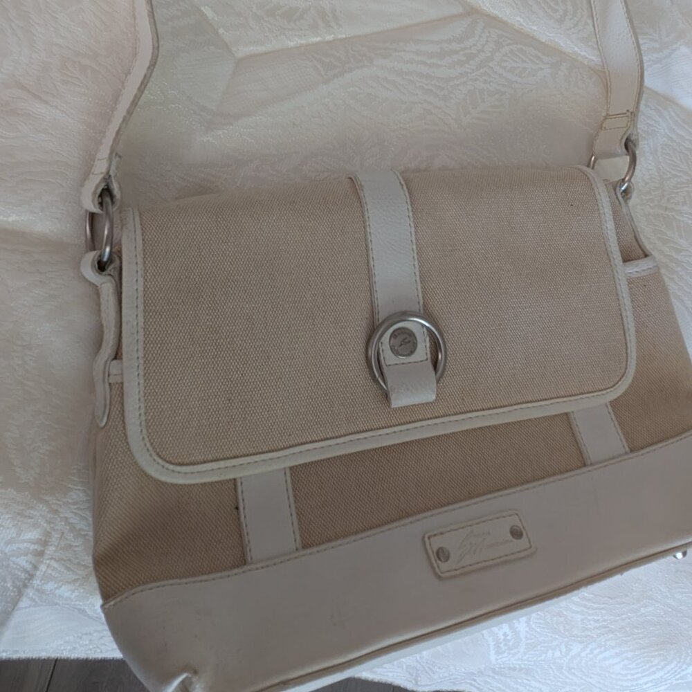 Vintage Stone Mountain Shoulder Bag Combination Leather and Canvas in great cond